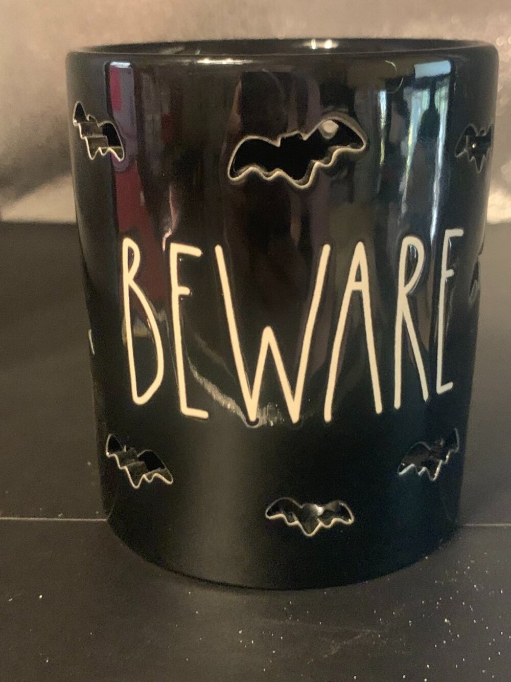 Rae Dunn Illuminating Bats BEWARE Candle Holder Pierced Pottery